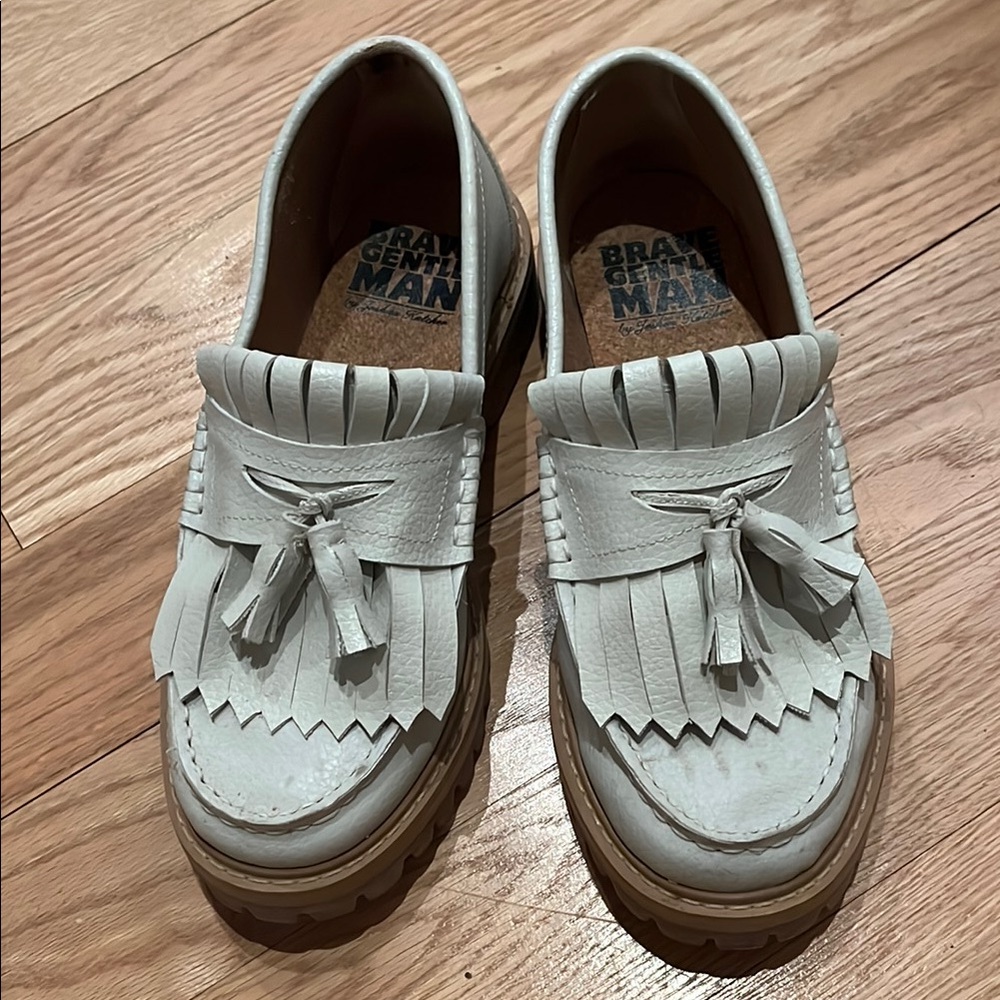 White Leather Tassel Loafers